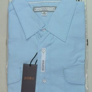 PD&C Men's Button Down Shirt 1X Air Blue Classic